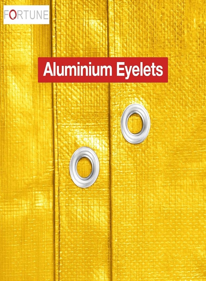 فورتون غطاء قماش مشمع مقاوم للماء من فورتشن (18 قدم × 15 قدم) بوزن 170 جرامًا للمتر المربع، مصنوع من مواد خام، مقاوم للأشعة فوق البنفسجية، مزود بحلقات ألومنيوم - مغلف، غطاء مشمع شديد التحمل، غطاء بلاستيكي مشمع للتغطية (أصفر) - Image 2